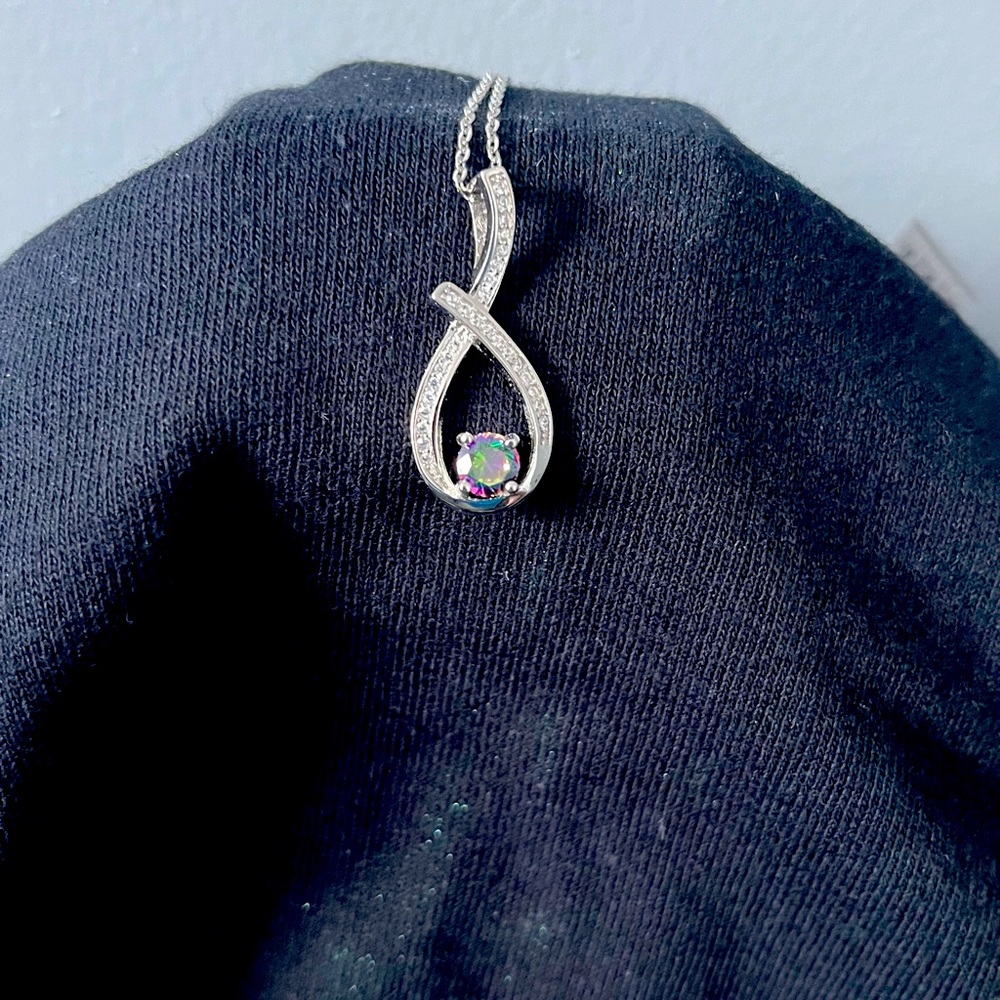 Black SV Crystal with white CZ Crystal drop necklace..925 silver